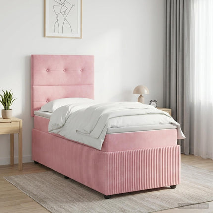 Boxmadras med topmadras Lyserød 90 x 190 cm Fløjl