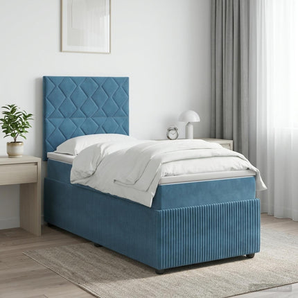 Boxmadras med topmadras med hovedgærde Blå 80 x 200 cm Fløjl