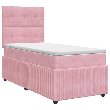 Boxmadras med topmadras Lyserød 90 x 190 cm Fløjl