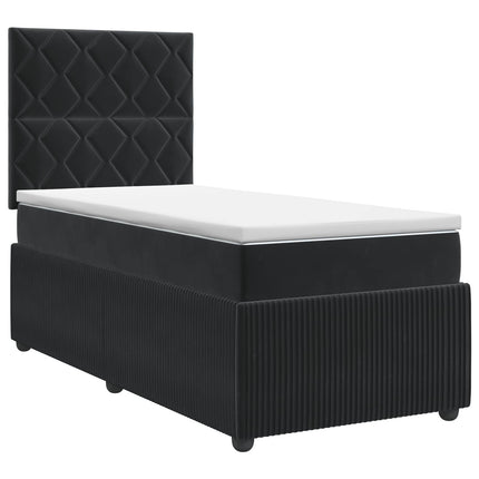 Boxmadras med topmadras med hovedgærde Sort 90 x 190 cm Fløjl