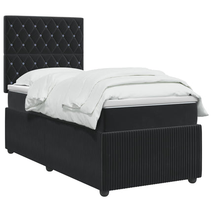 Boxmadras med topmadras med hovedgærde Sort 90 x 200 cm Fløjl