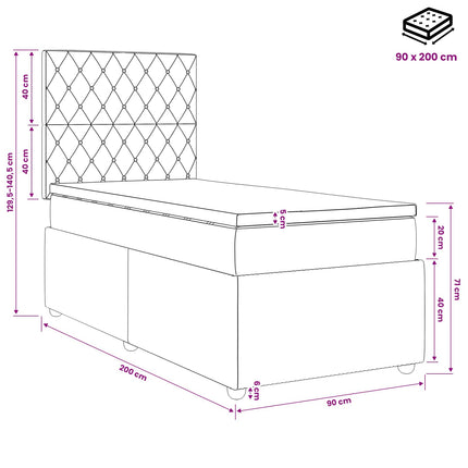 Boxmadras med topmadras med hovedgærde Sort 90 x 200 cm Fløjl
