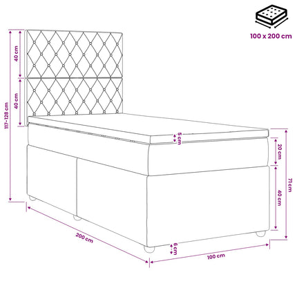 Boxmadras med topmadras med hovedgærde Sort 100 x 200 cm Fløjl