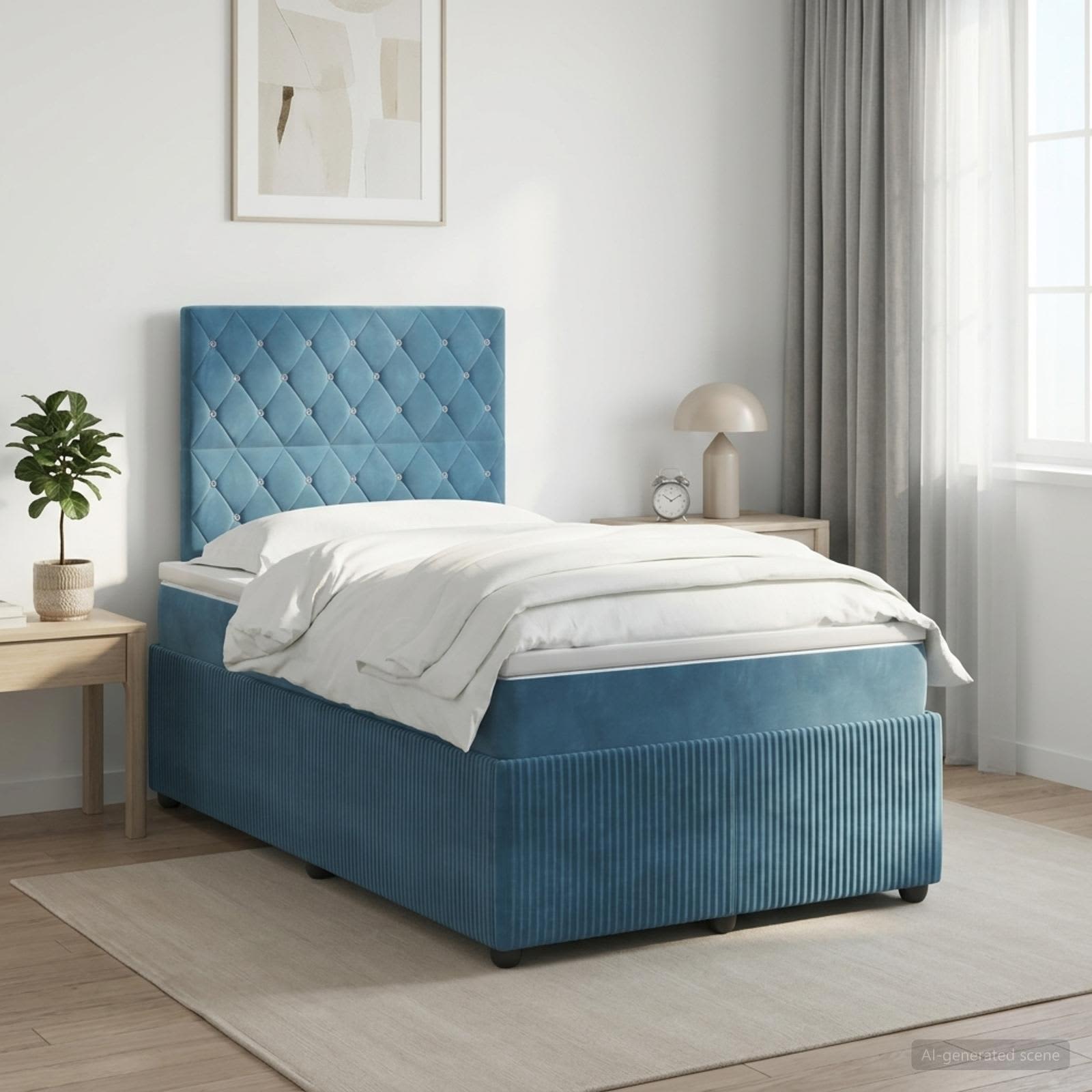 Boxmadras med topmadras med hovedgrde Bl 120 x 190 cm Fljl