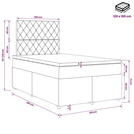 Boxmadras med topmadras Lyserød 120 x 190 cm Fløjl