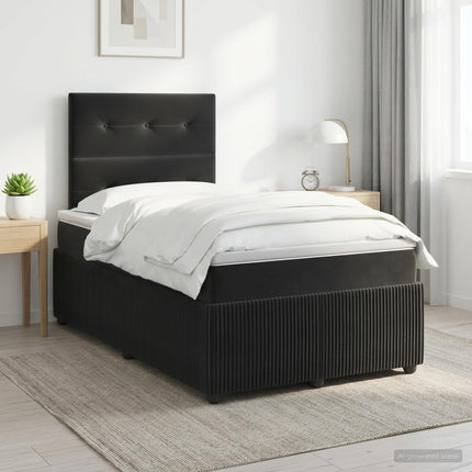Boxmadras med topmadras med hovedgærde Sort 120 x 190 cm Fløjl