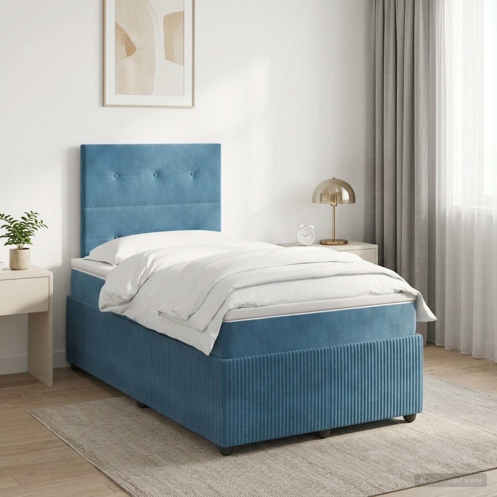 Boxmadras med topmadras med hovedgrde Bl 120 x 190 cm Fljl