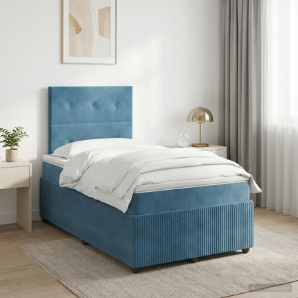 Boxmadras med topmadras med hovedgærde Blå 120 x 200 cm Fløjl
