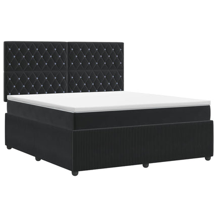 Boxmadras med topmadras med hovedgærde Sort 140 x 190 cm Fløjl