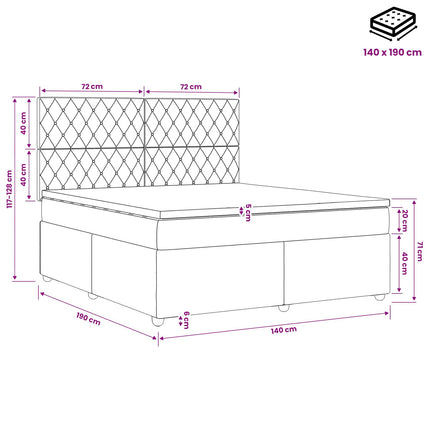 Boxmadras med topmadras med hovedgærde Sort 140 x 190 cm Fløjl