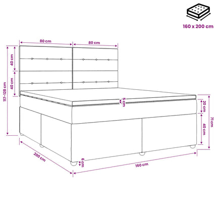 Boxmadras med topmadras med hovedgærde Blå 160 x 200 cm Fløjl