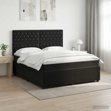 Boxmadras med topmadras med hovedgærde Sort 140 x 200 cm Fløjl
