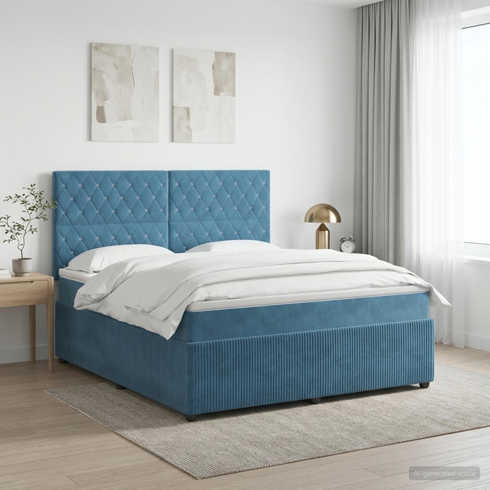 Boxmadras med topmadras med hovedgrde Bl 180 x 200 cm Fljl