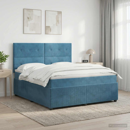 Boxmadras med topmadras med hovedgærde Blå 140 x 200 cm Fløjl