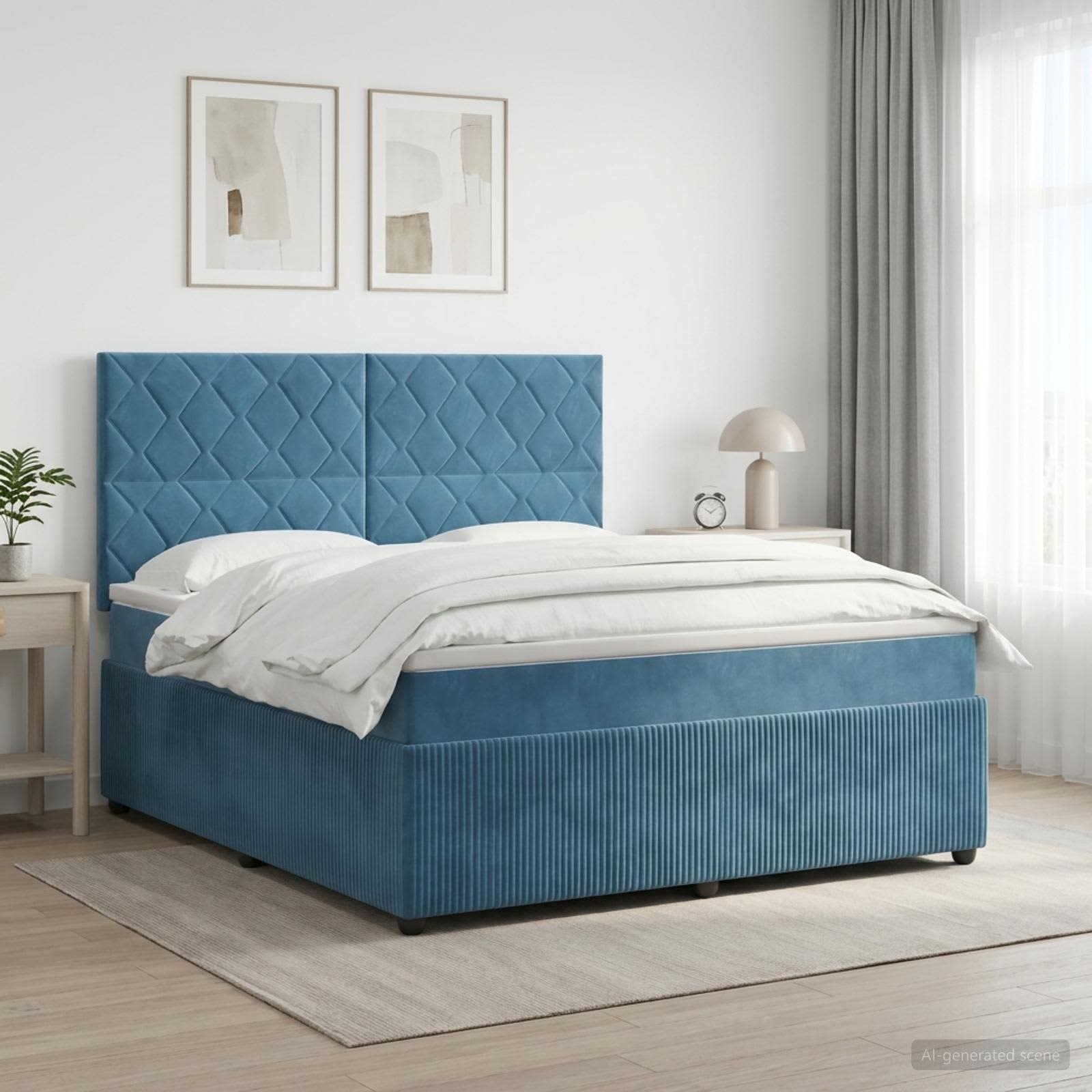 Boxmadras med topmadras med hovedgrde Bl 140 x 200 cm Fljl