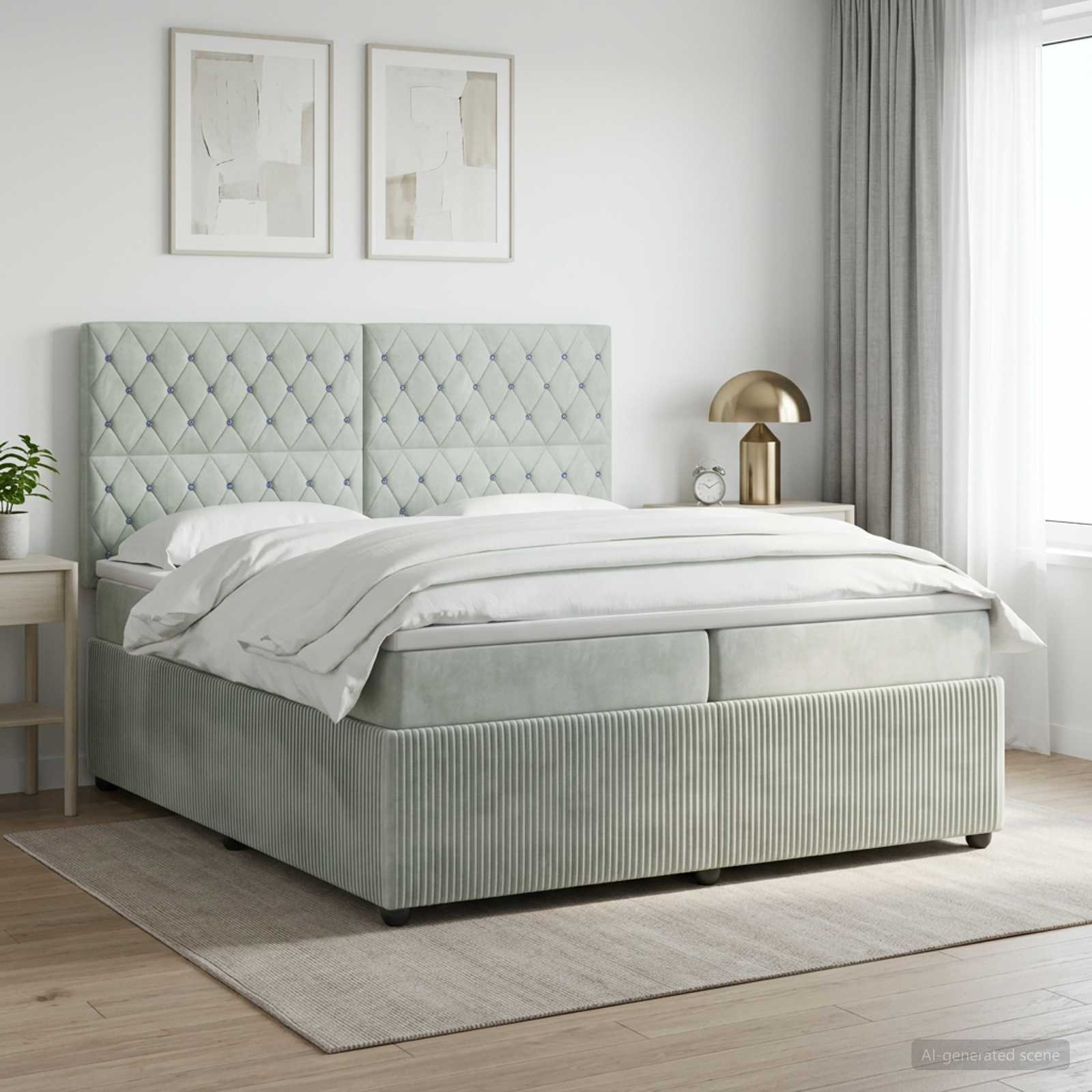 Boxmadras med topmadras Lysegr 200 x 200 cm Fljl