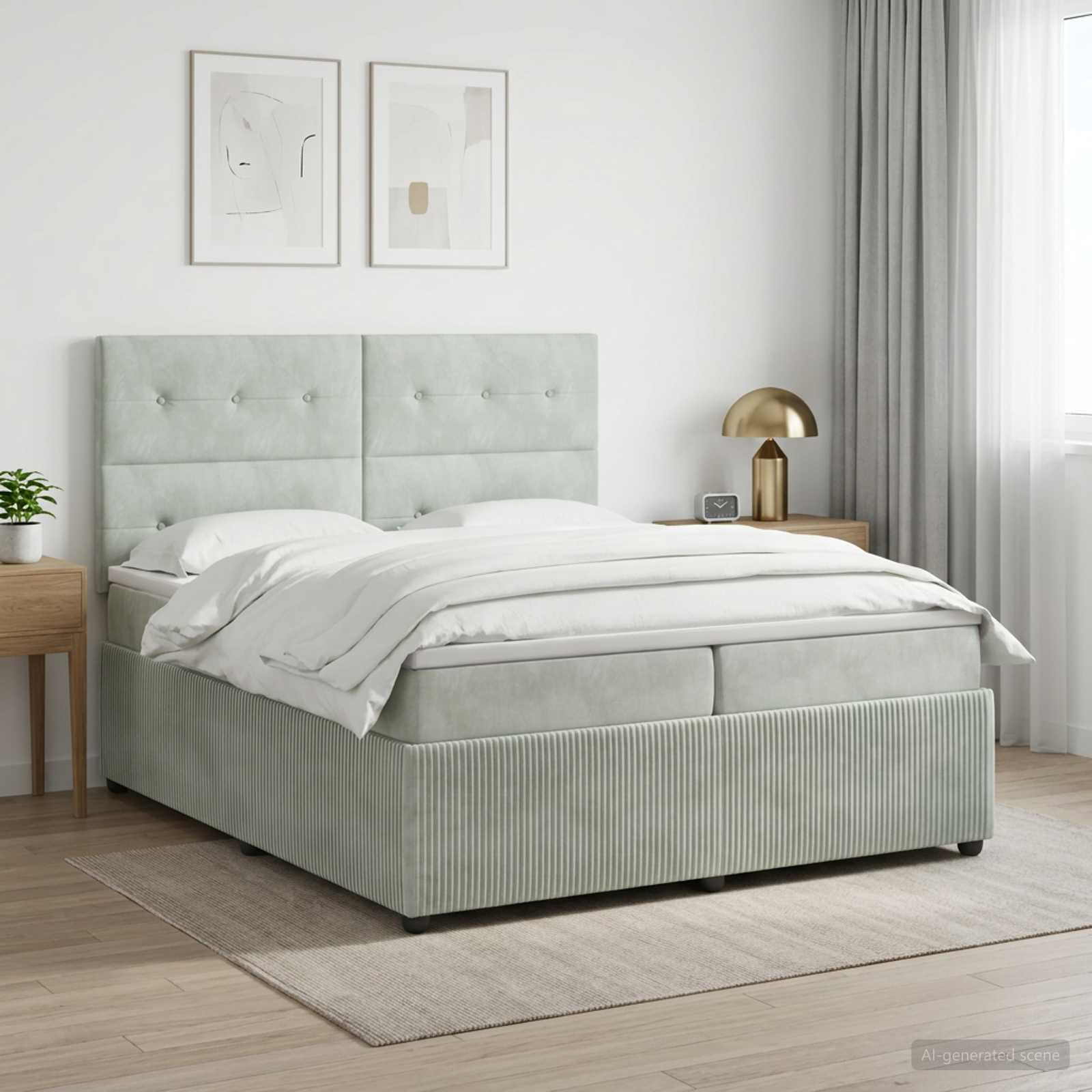 Boxmadras med topmadras Lysegr 200 x 200 cm Fljl