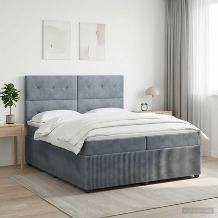 Boxmadras med topmadras Mørkegrå 200 x 200 cm Fløjl