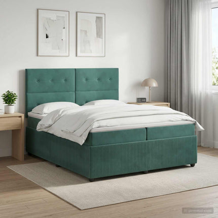 Boxmadras med topmadras Mørkegrøn 200 x 200 cm Fløjl