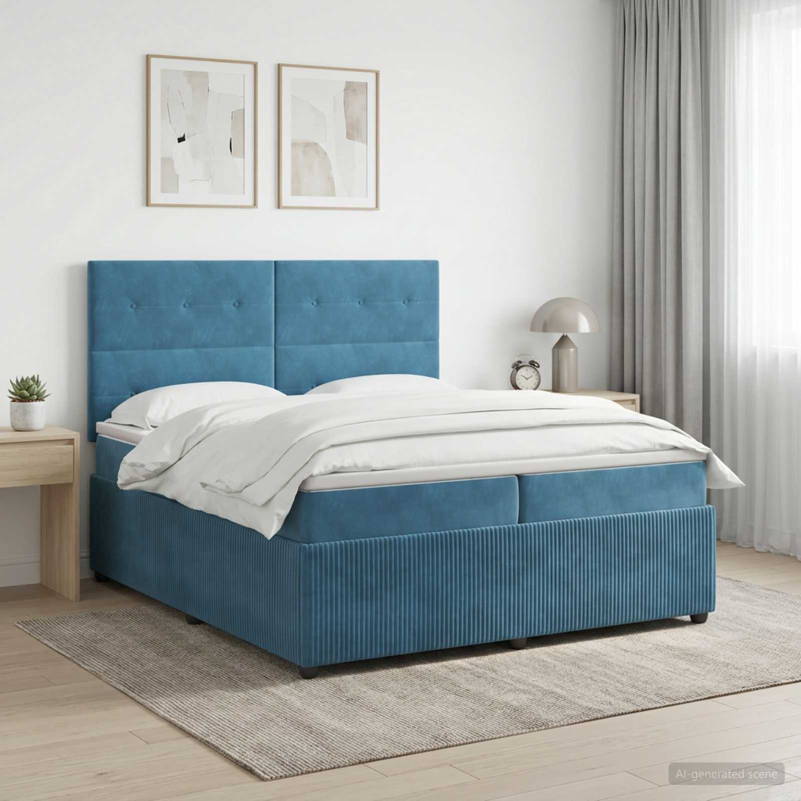 Boxmadras med topmadras med hovedgrde Bl 200 x 200 cm Fljl