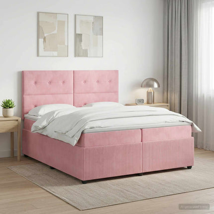 Boxmadras med topmadras Lyserød 200 x 200 cm Fløjl