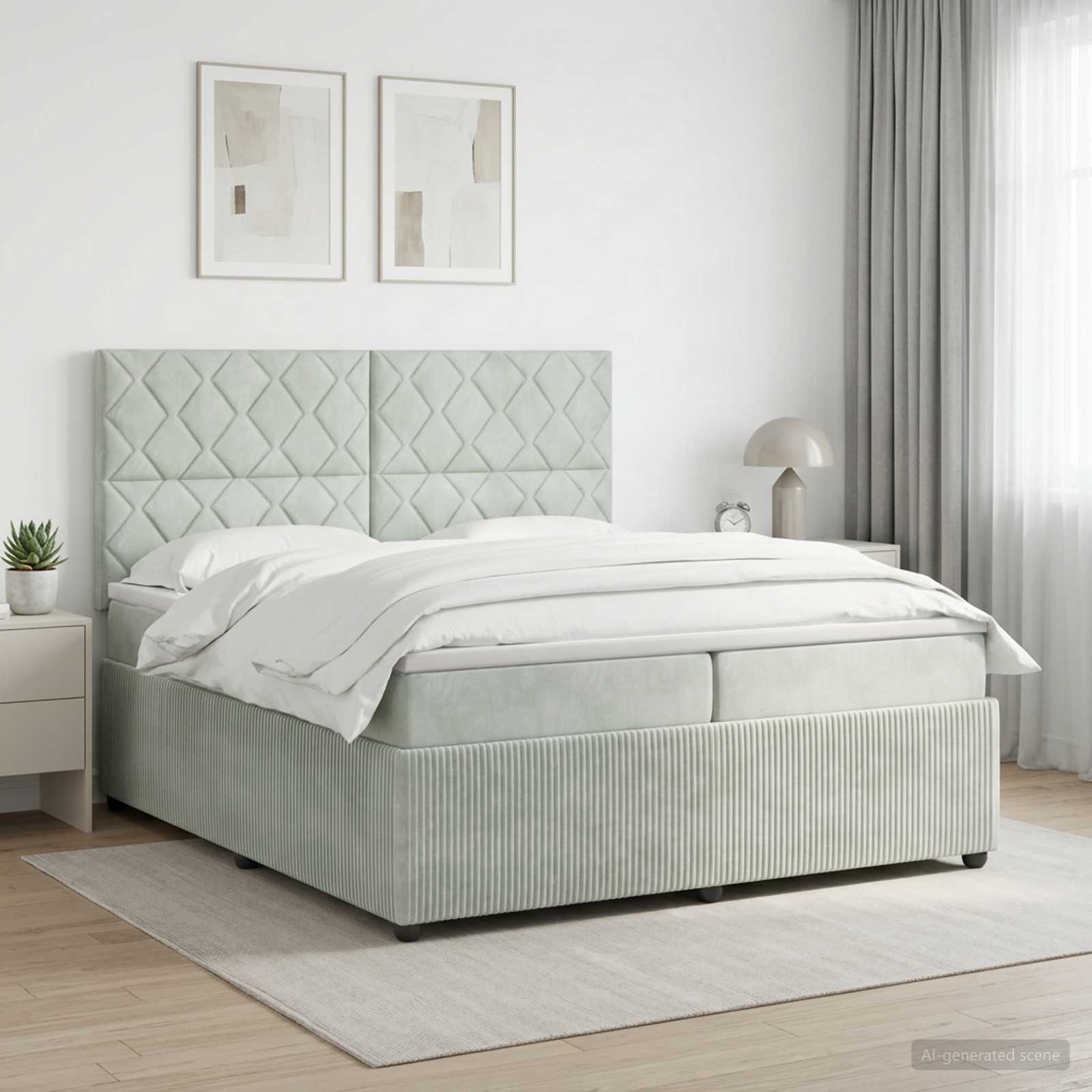 Boxmadras med topmadras Lysegr 200 x 200 cm Fljl