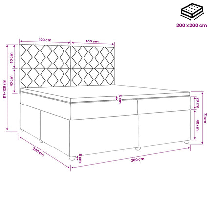 Boxmadras med topmadras med hovedgærde Blå 200 x 200 cm Fløjl
