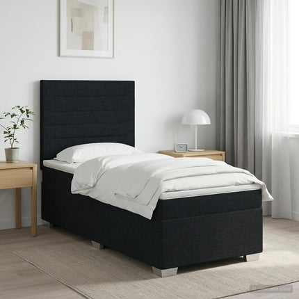 Boxmadras med topmadras med hovedgærde Sort 90 x 190 cm Stof