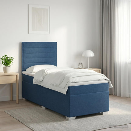 Boxmadras med topmadras med hovedgærde Blå 90 x 190 cm Stof