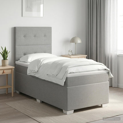 Boxmadras med topmadras med hovedgærde Lysegrå 90 x 190 cm Stof