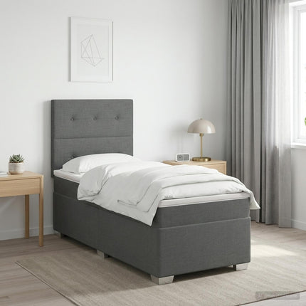 Box Spring Seng med Madras og LED Mørkegrå 90 x 190 cm Stof