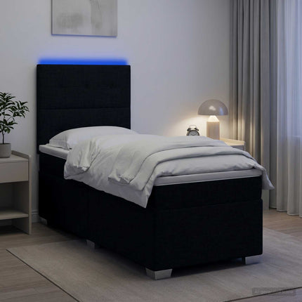 Boxmadras med topmadras med hovedgærde Sort 80 x 200 cm Stof