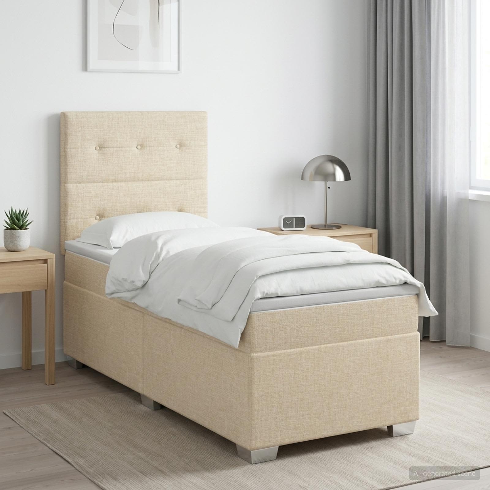 Boxmadras med topmadras Cremefarvet 90 x 200 cm Stof