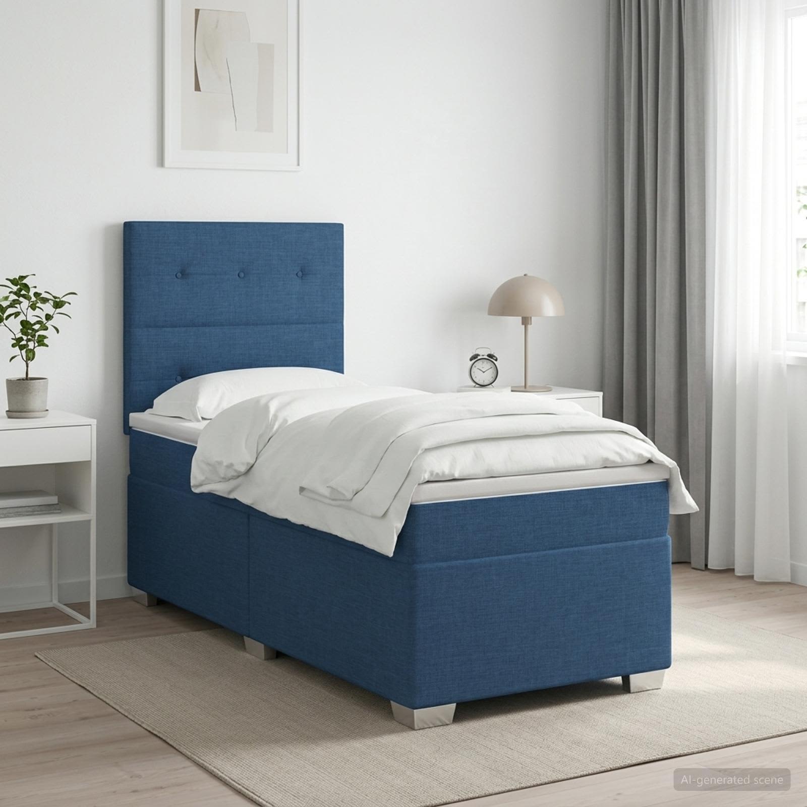 Boxmadras med topmadras med hovedgrde Bl 80 x 200 cm Stof