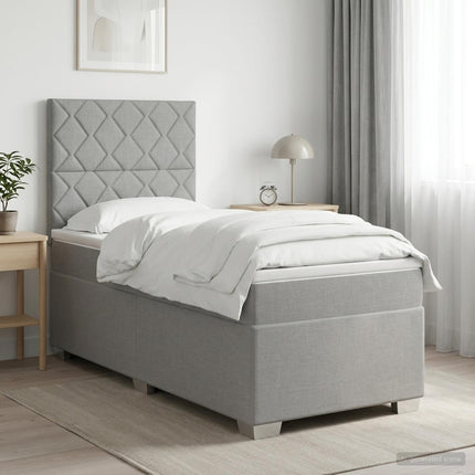 Boxmadras med topmadras med hovedgærde Lysegrå 90 x 190 cm Stof