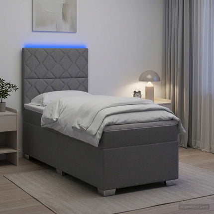 Boxmadras med topmadras med hovedgærde Lysegrå 90 x 190 cm Stof