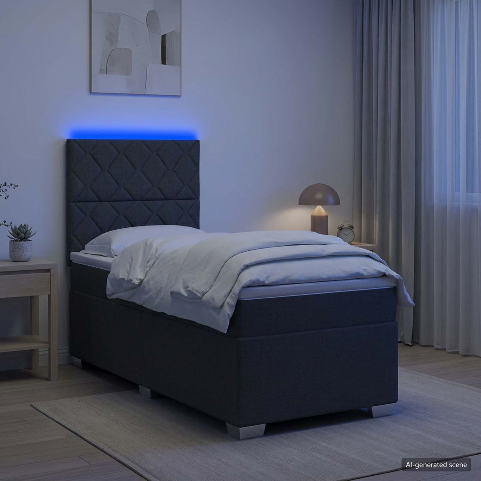 Box Spring Seng med Madras og LED Mrkegr 90 x 190 cm Stof