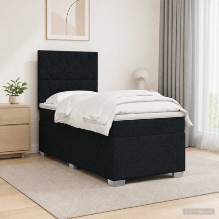 Boxmadras med topmadras med hovedgærde Sort 100 x 200 cm Stof