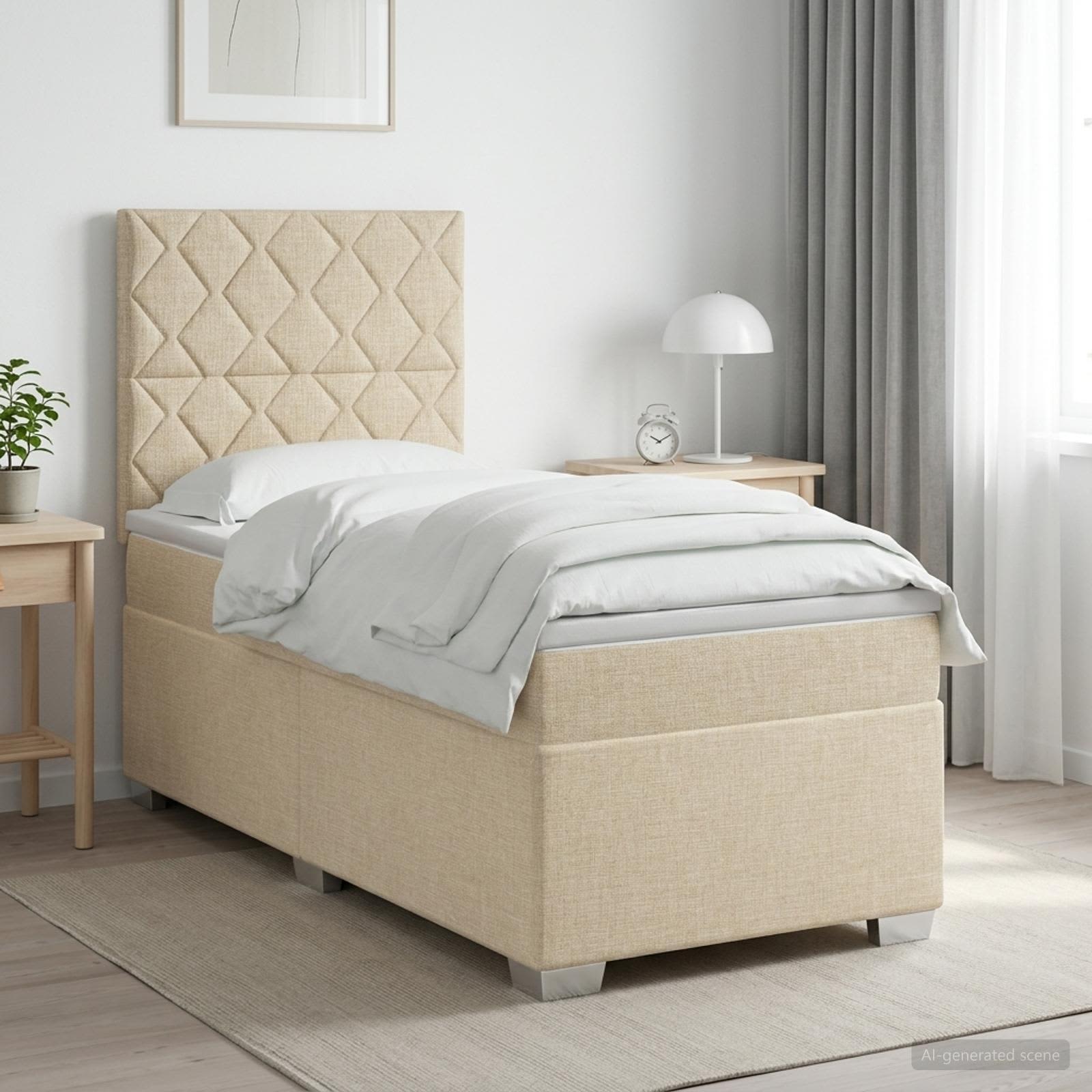 Boxmadras med topmadras Cremefarvet 80 x 200 cm Stof