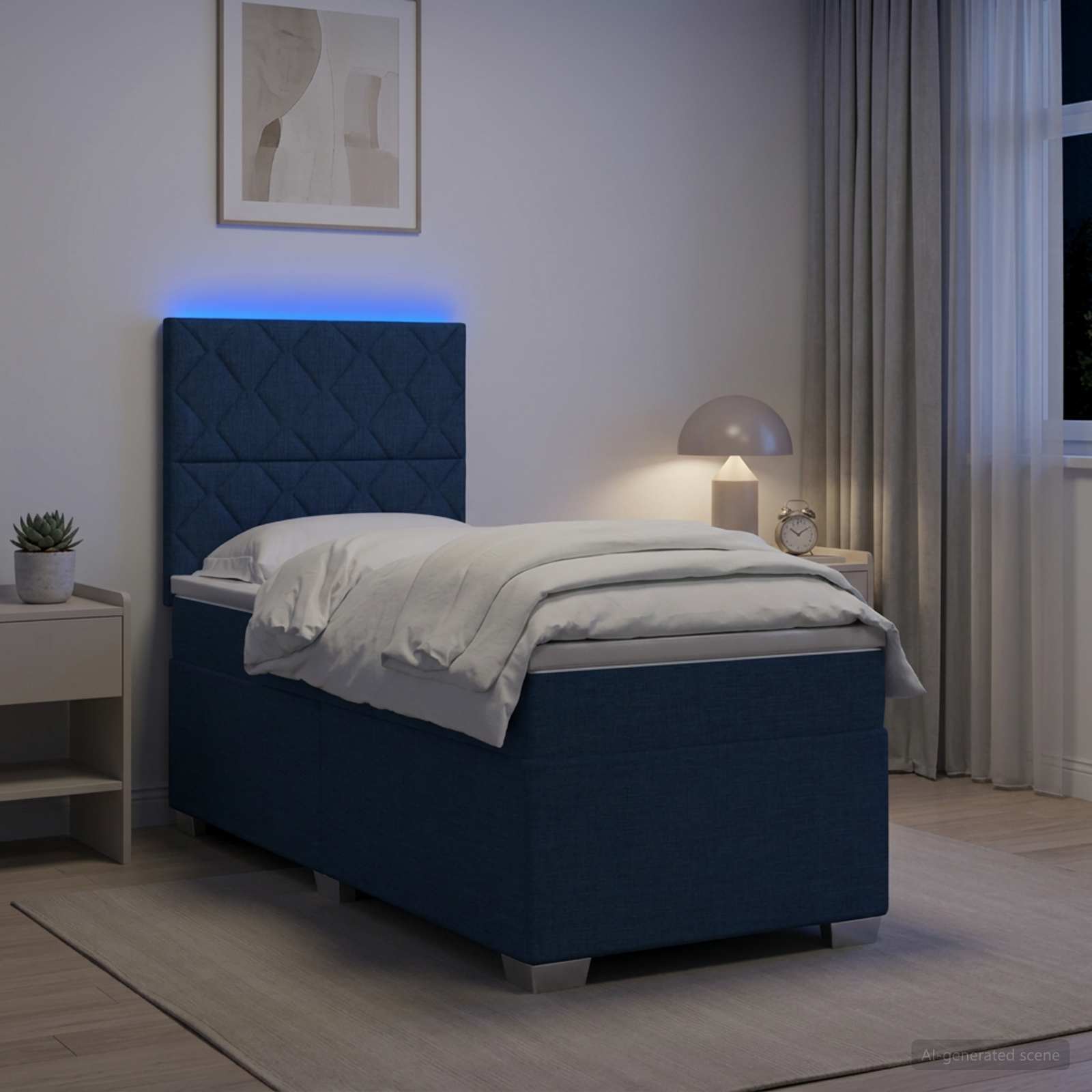 Boxmadras med topmadras med hovedgrde Bl 80 x 200 cm Stof