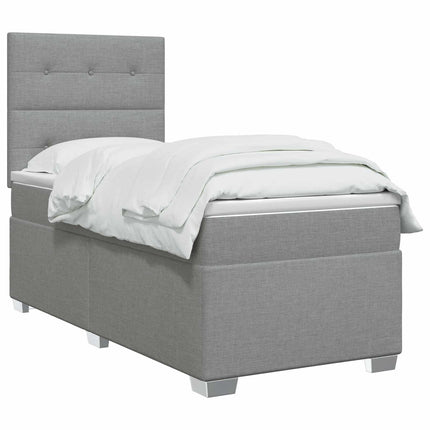 Boxmadras med topmadras med hovedgærde Lysegrå 90 x 190 cm Stof