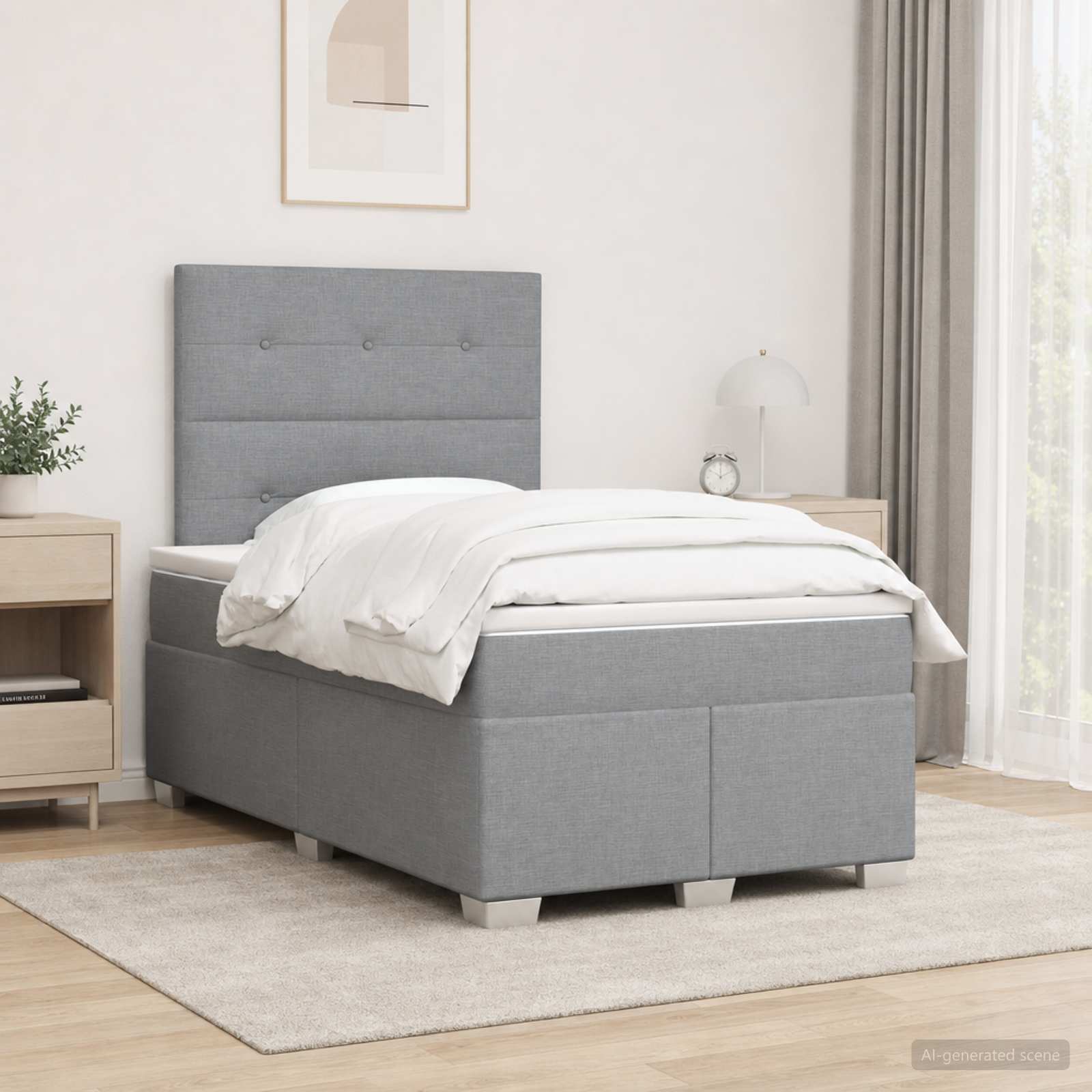Boxmadras med topmadras Lysegr 120 x 200 cm Stof