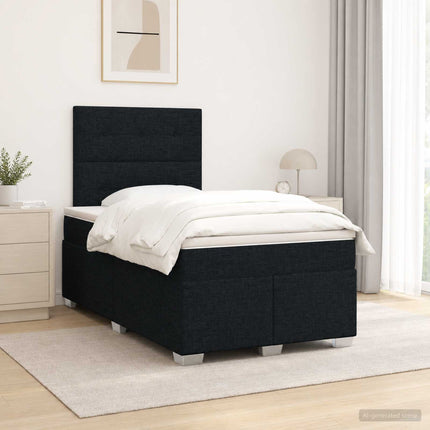 Boxmadras med topmadras med hovedgærde Sort 120 x 190 cm Stof