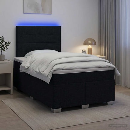 Boxmadras med topmadras med hovedgærde Sort 120 x 190 cm Stof