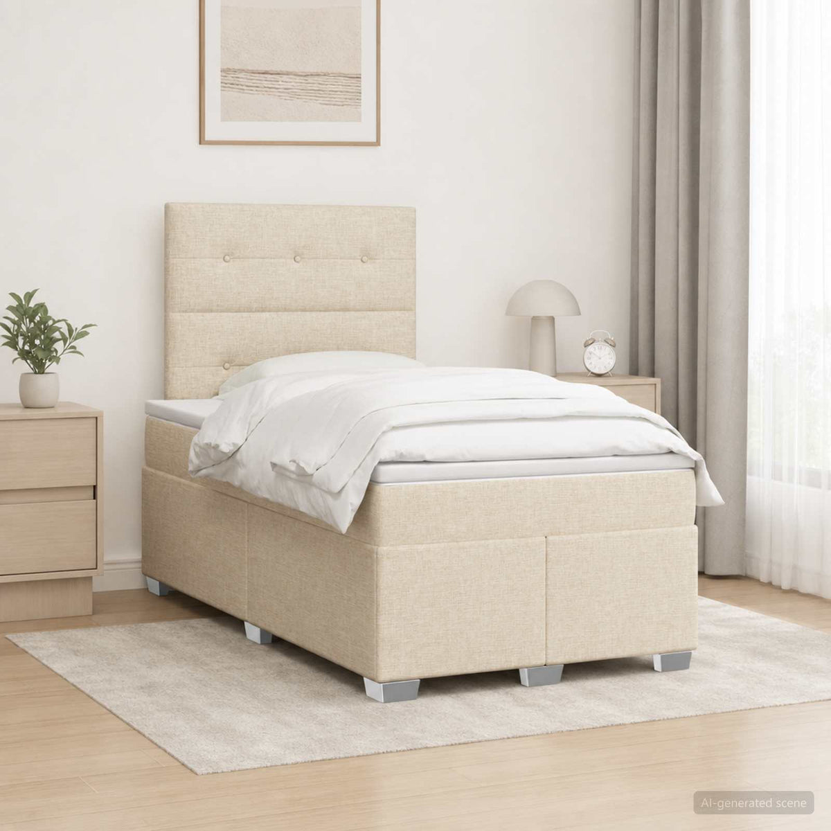 Boxmadras med topmadras Cremefarvet 120 x 200 cm Stof