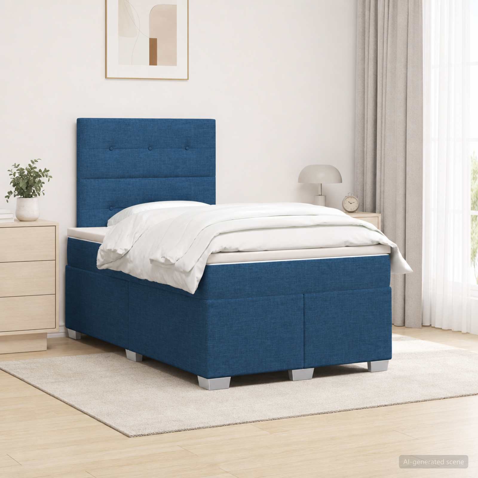 Boxmadras med topmadras med hovedgrde Bl 120 x 190 cm Stof