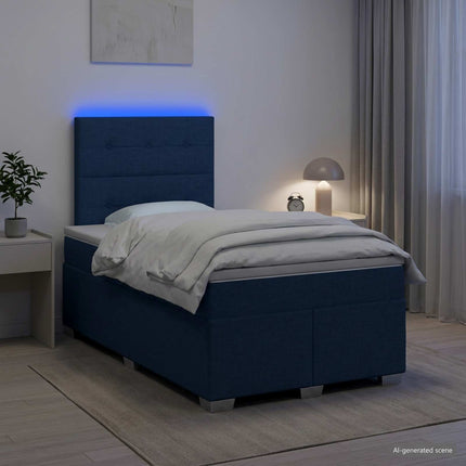 Boxmadras med topmadras med hovedgærde Blå 120 x 190 cm Stof