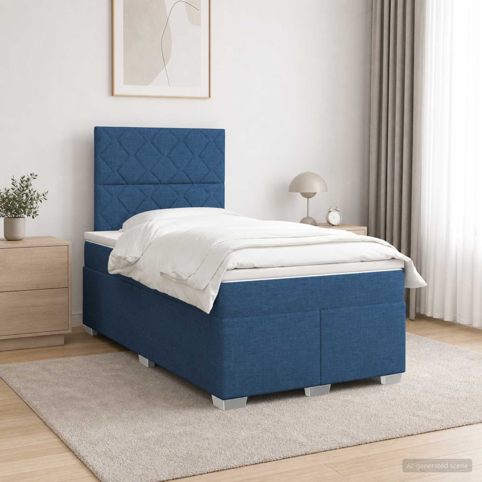 Boxmadras med topmadras med hovedgrde Bl 120 x 190 cm Stof