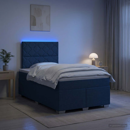 Boxmadras med topmadras med hovedgærde Blå 120 x 190 cm Stof