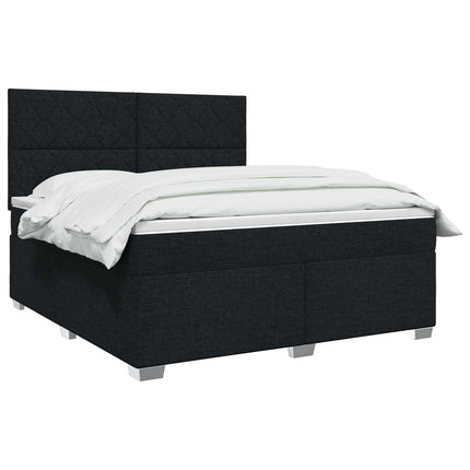 Boxmadras med topmadras med hovedgærde Sort 140 x 200 cm Stof